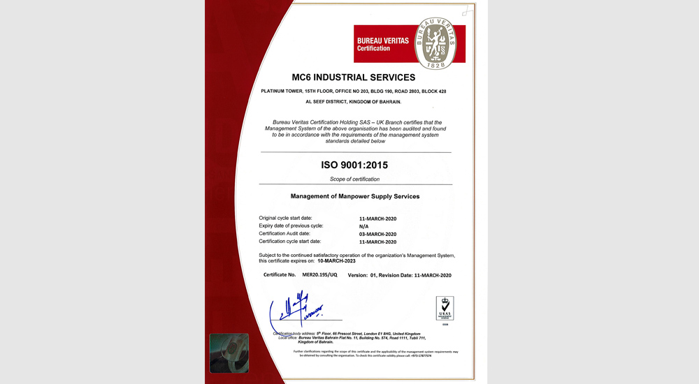 ISO 90012015 Management Manpower Supplies Services MCSix